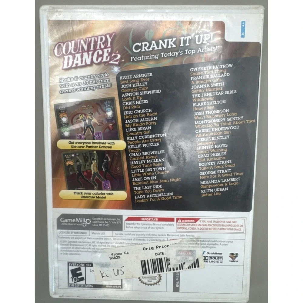 Country Dance 2 (Nintendo Wii, 2011) Game Preowned Country Music Top Artists